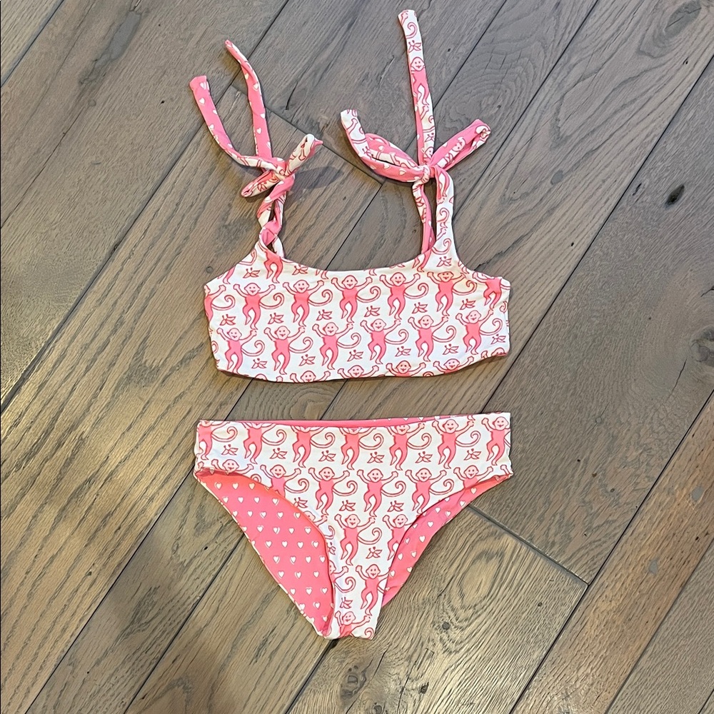 Kids reversible pink roller rabbit bikini